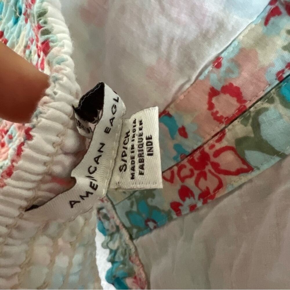 American Eagle Abstract Floral Halter Ruffle Ruched Back Smocked Small - Picture 5 of 8